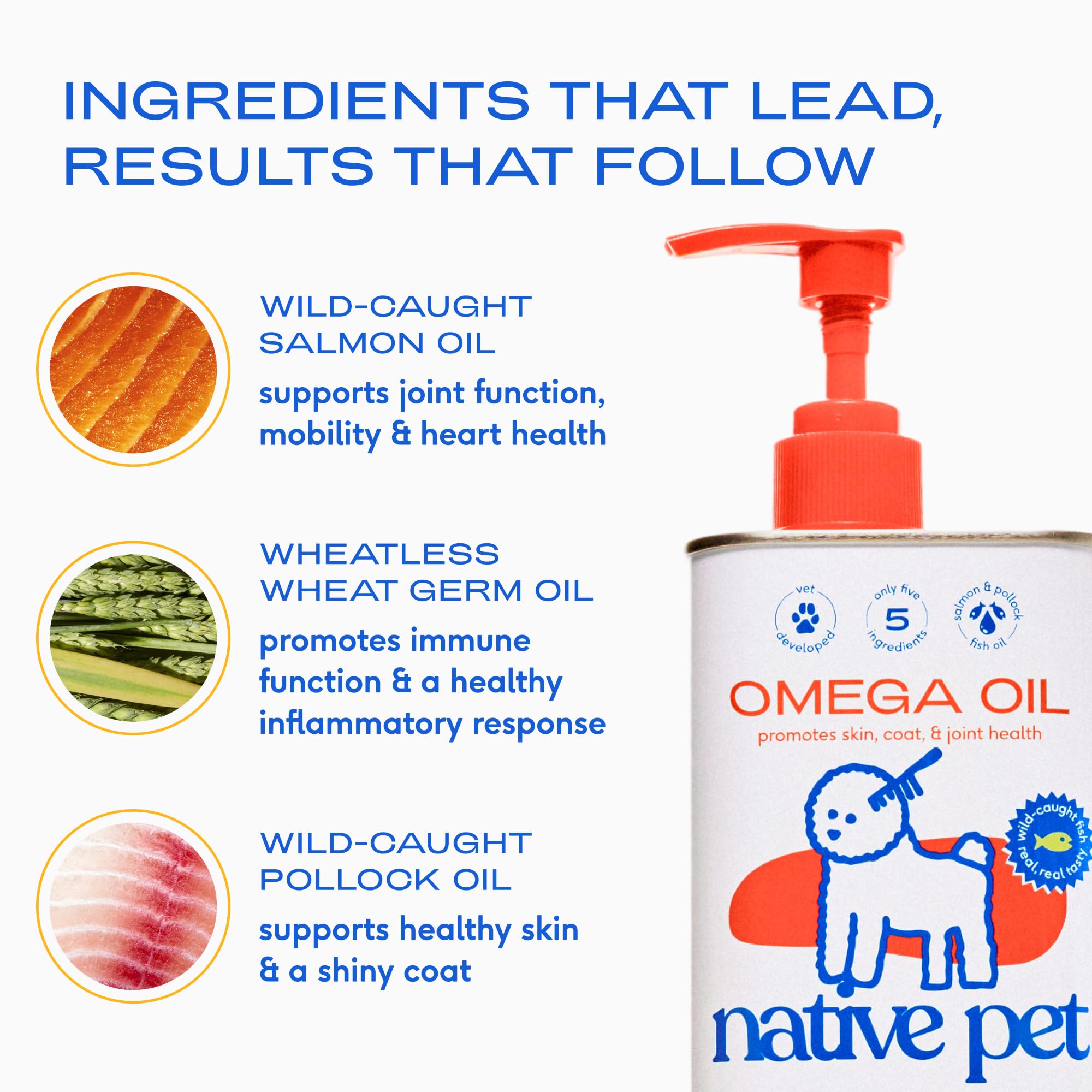 Native Pet Omega 3 meal topper demonstrates easy mixing with pet meals for daily use.