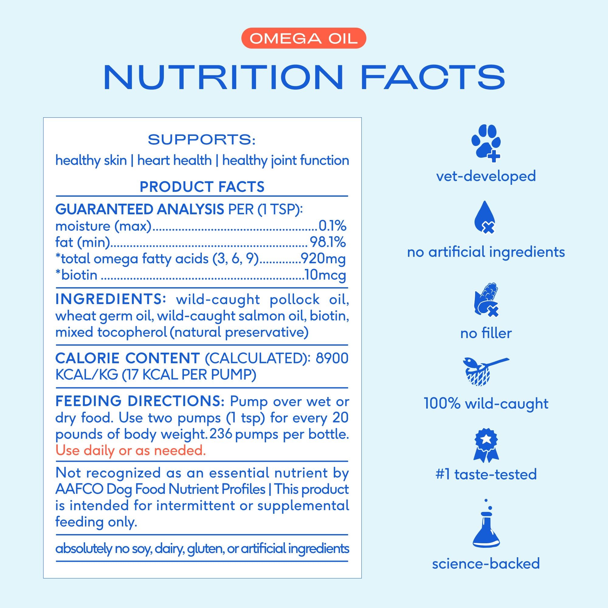Native Pet Omega 3 wild Alaskan salmon oil emphasizes wild-caught origin and quality.