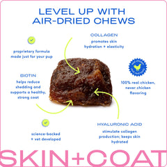 Native Pet Omega Skin & Coat Chews closeup highlights real chicken flavor dogs love.