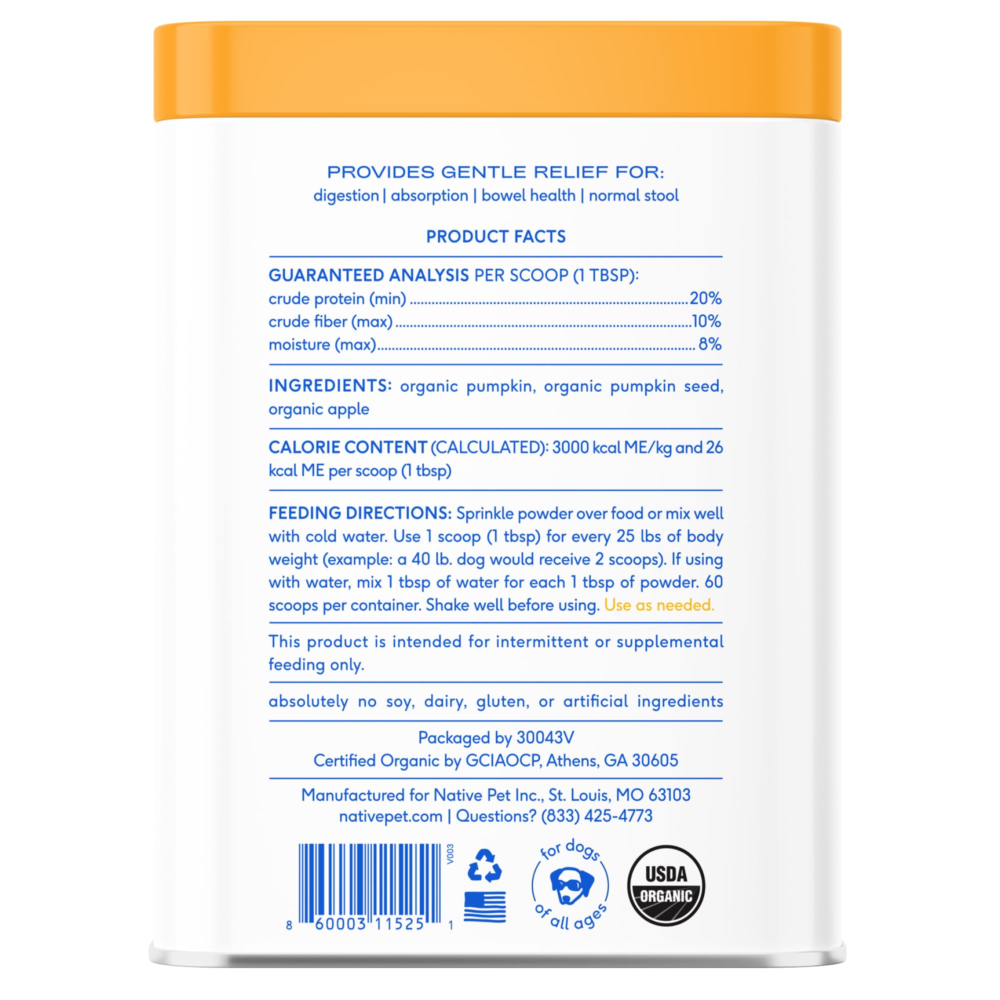 Native Pet packaging may vary for 60-scoop pumpkin powder