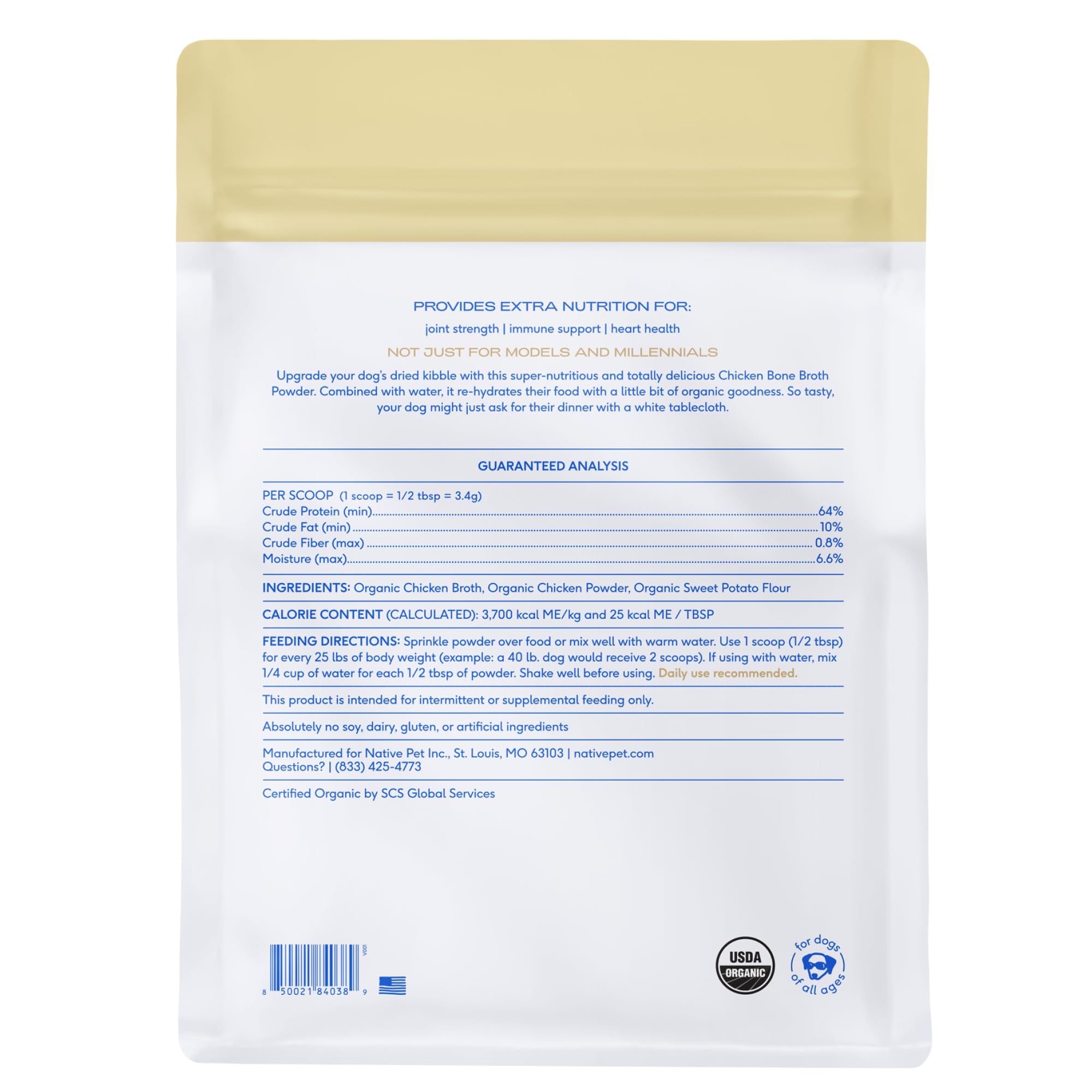 Native Pet picky eater friendly broth serving helps mealtime acceptance and nutrition.