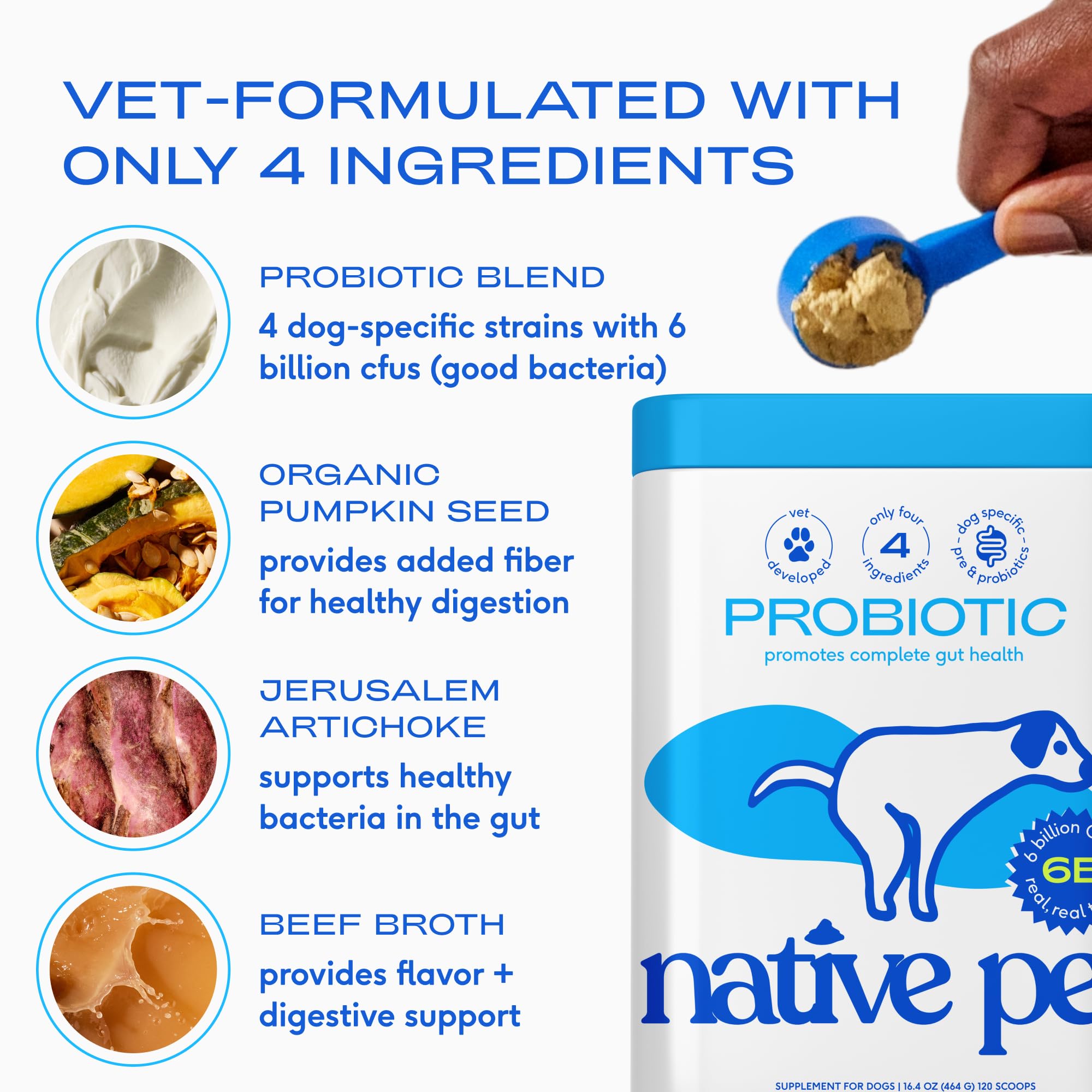 Native Pet Probiotics for Dogs bone-broth flavor enhancing palatability during meals
