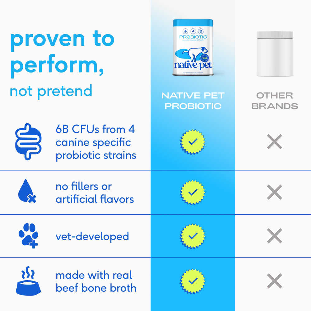Native Pet Probiotics for Dogs powder being sprinkled on food for picky eaters