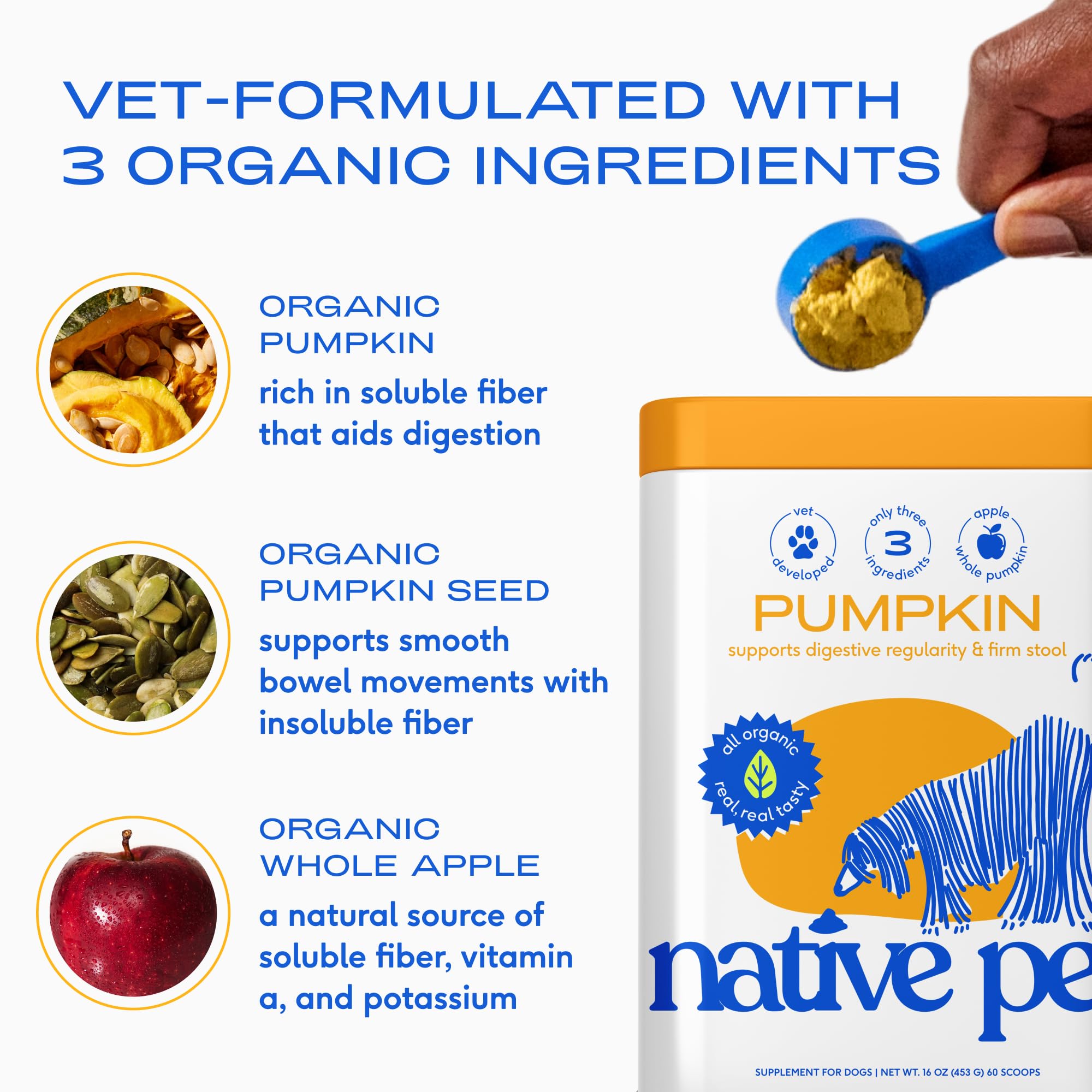 Native Pet Pumpkin ingredients organic blend for fiber-rich nutrition