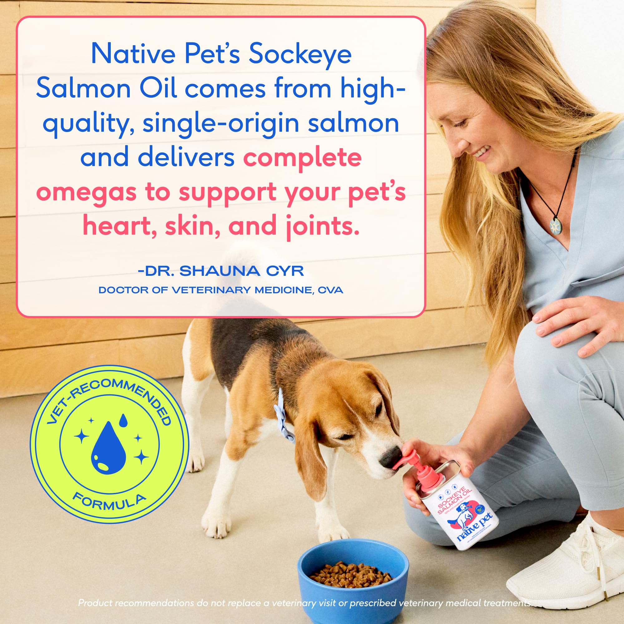 Native Pet salmon oil wild Alaskan source emphasizes purity and origin.