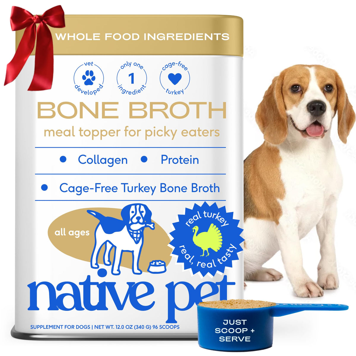 Native Pet turkey bone broth powder pour for easy serving and picky eaters