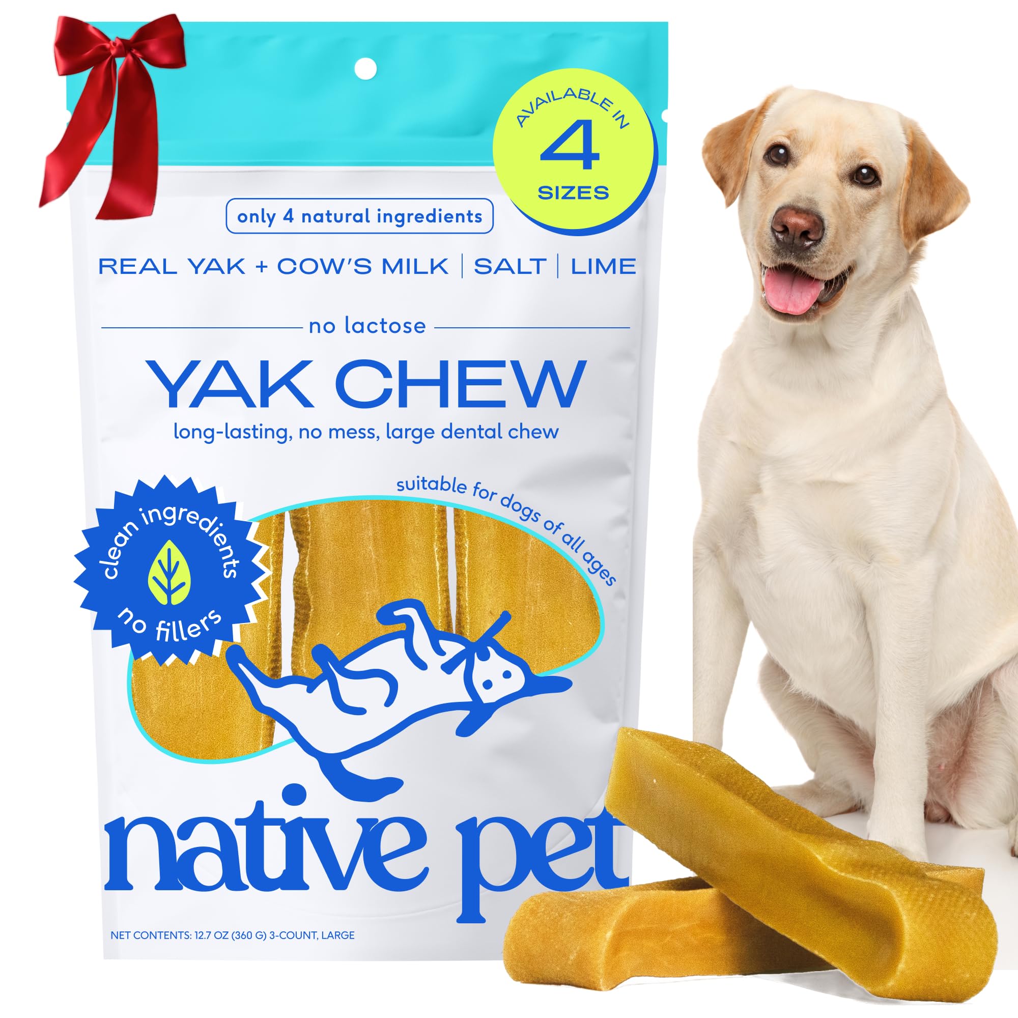 Native Pet Yak Cheese Himalayan dog chews 3-pack packaging for large breeds.