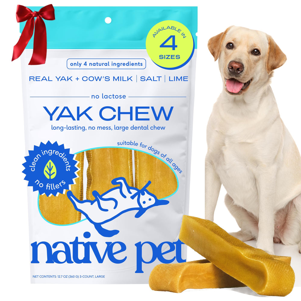 Native Pet Yak Cheese Himalayan dog chews 3-pack packaging for large breeds.