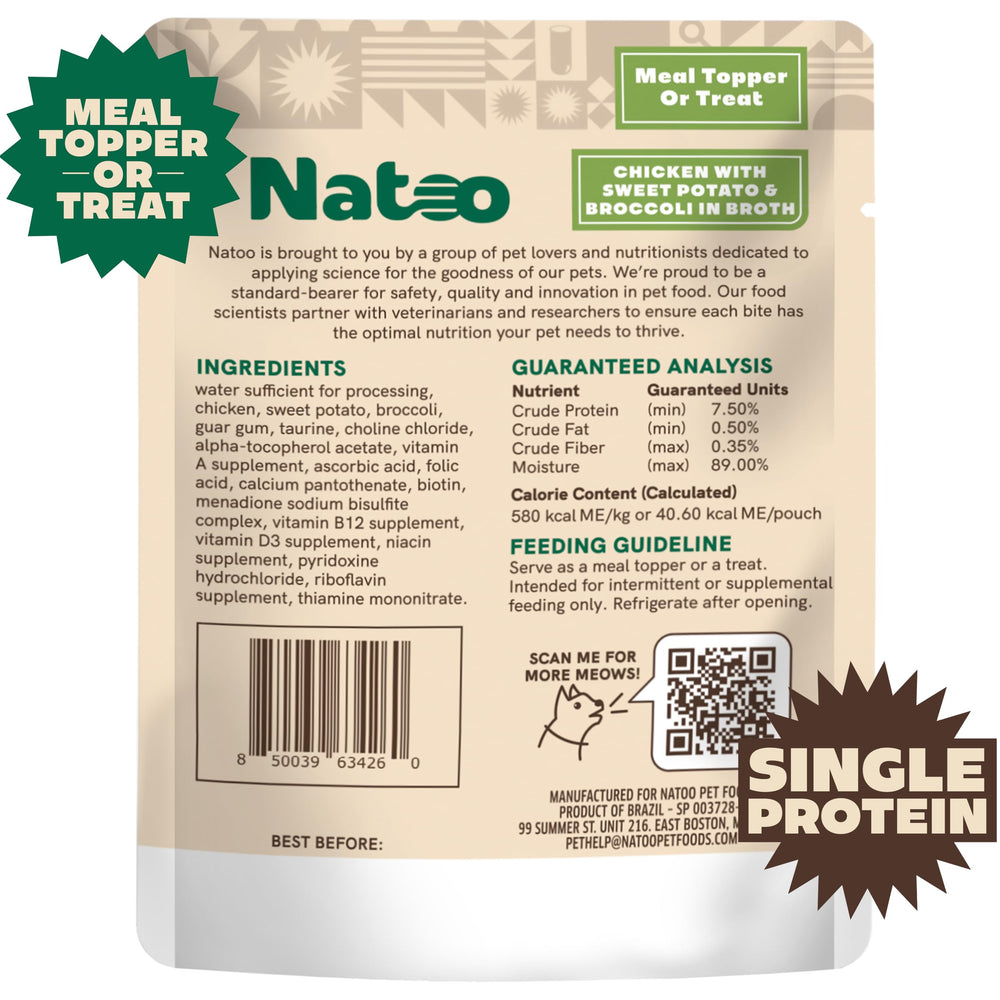NATOO Cat Food Topper case-pack packaging shows a 20-pack convenient option.