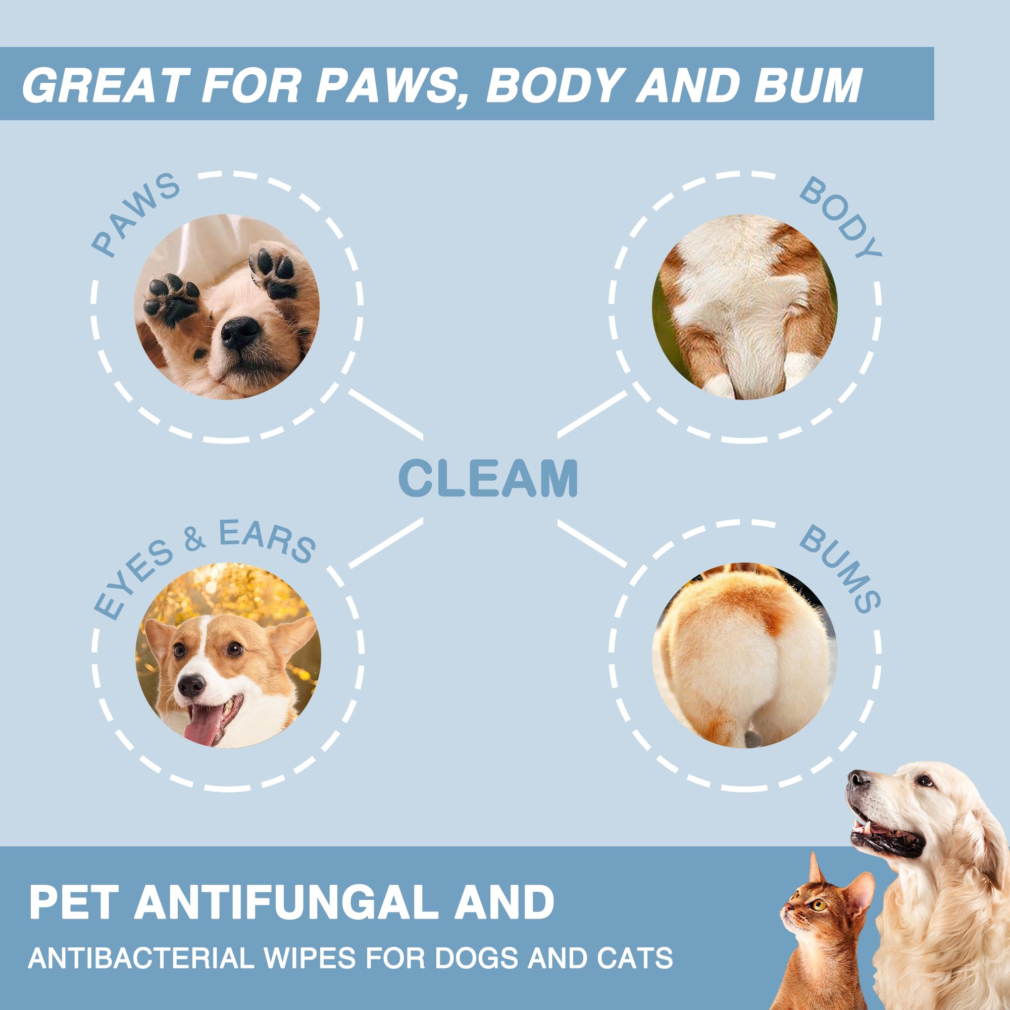 Natouch wipes applied to face folds for gentle hygiene of pets