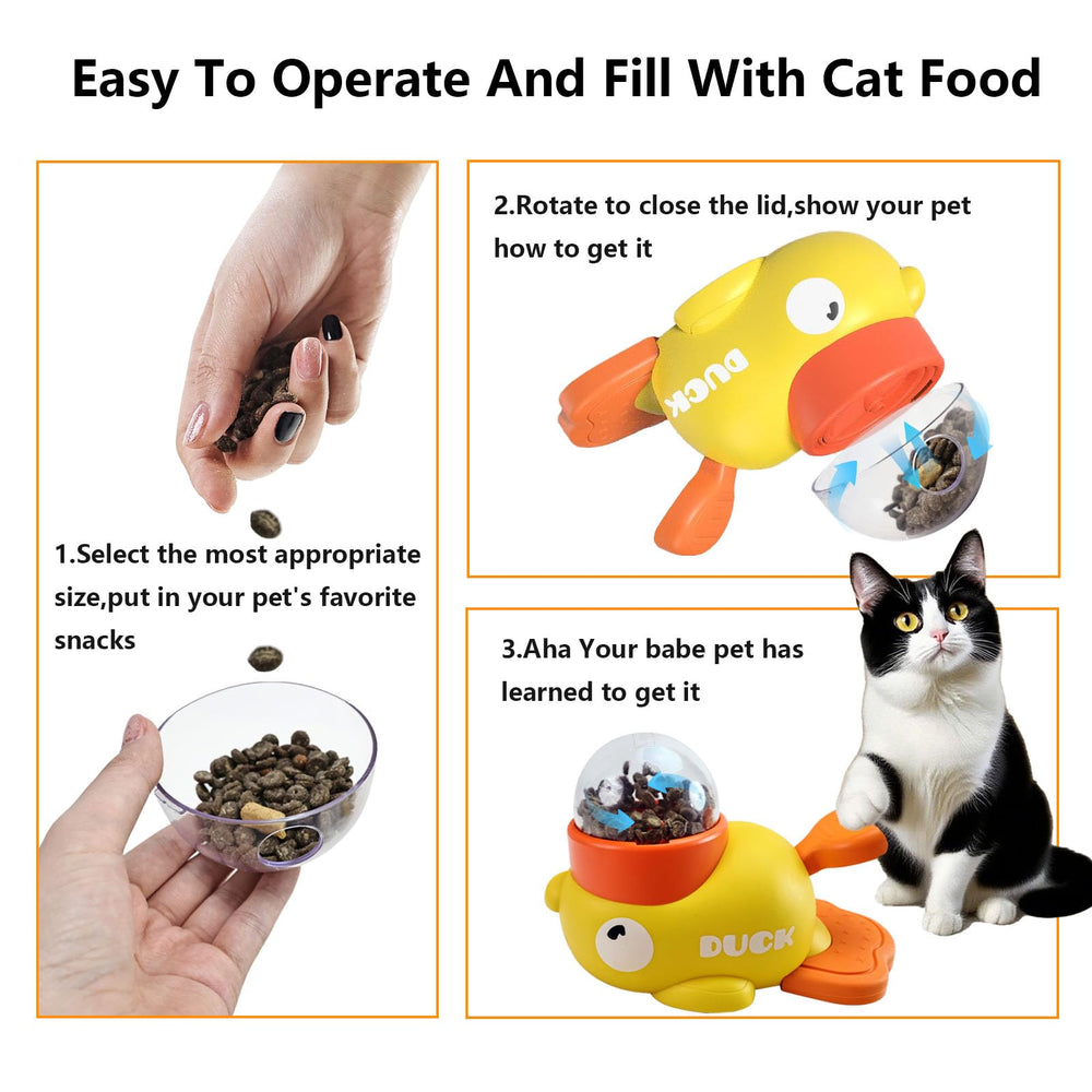 Naturael Duck Treat Dispenser drum rotates to reveal treats for mindful feeding.