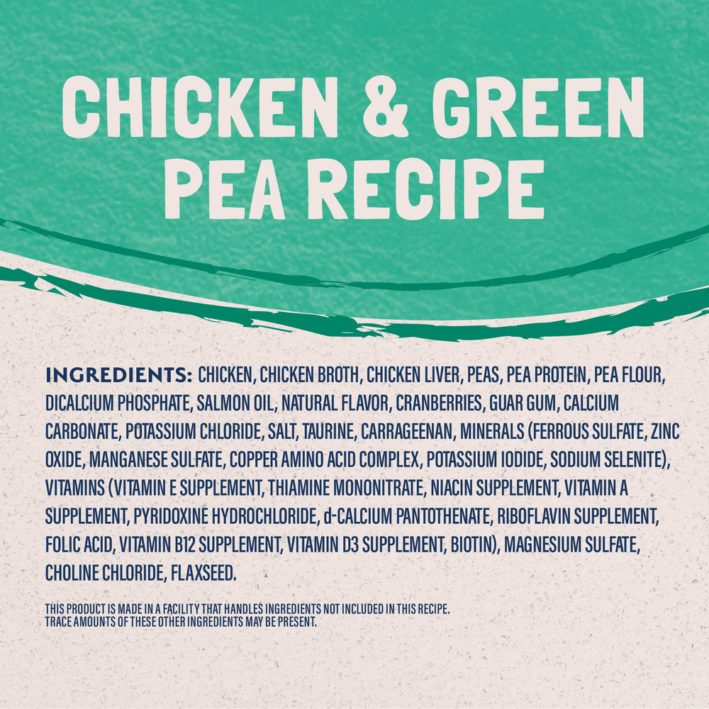 Natural Balance LID chicken broth and green peas image—fiber-rich recipe supports digestion.