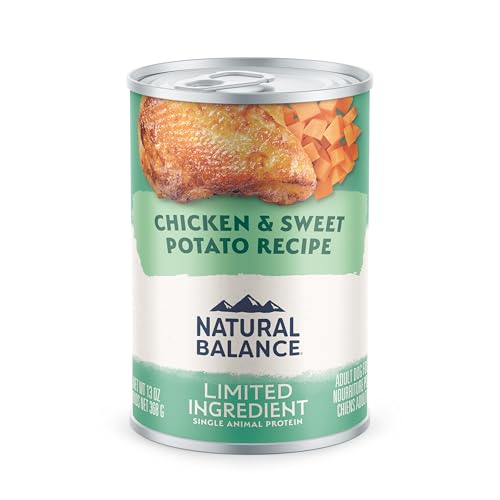 Natural Balance 12-can pack image showing simple ingredients for sensitive stomachs and easy feeding.