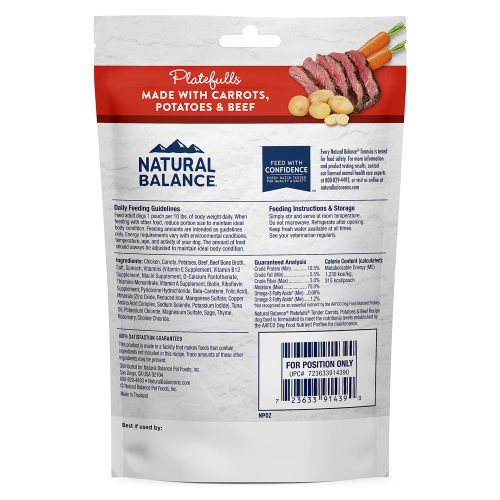 Natural Balance Platefulls grain-free wet dog food bowl highlights easy digestion-friendly formula