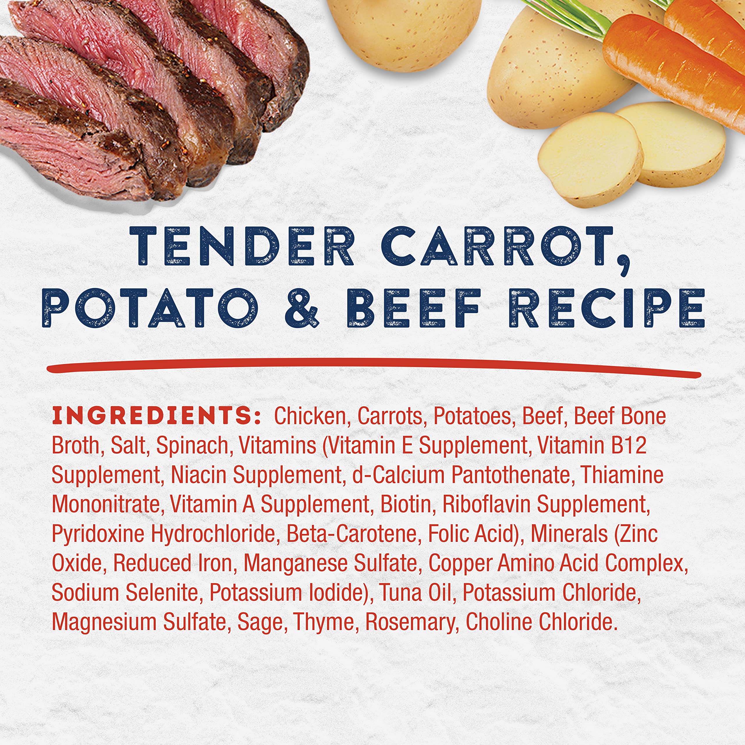 Natural Balance Platefulls ingredient close-up beef carrot potato highlights real ingredients