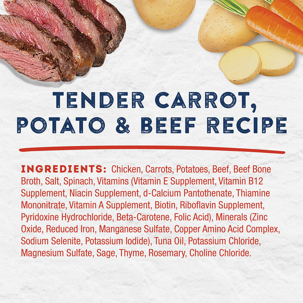 Natural Balance Platefulls ingredient close-up beef carrot potato highlights real ingredients