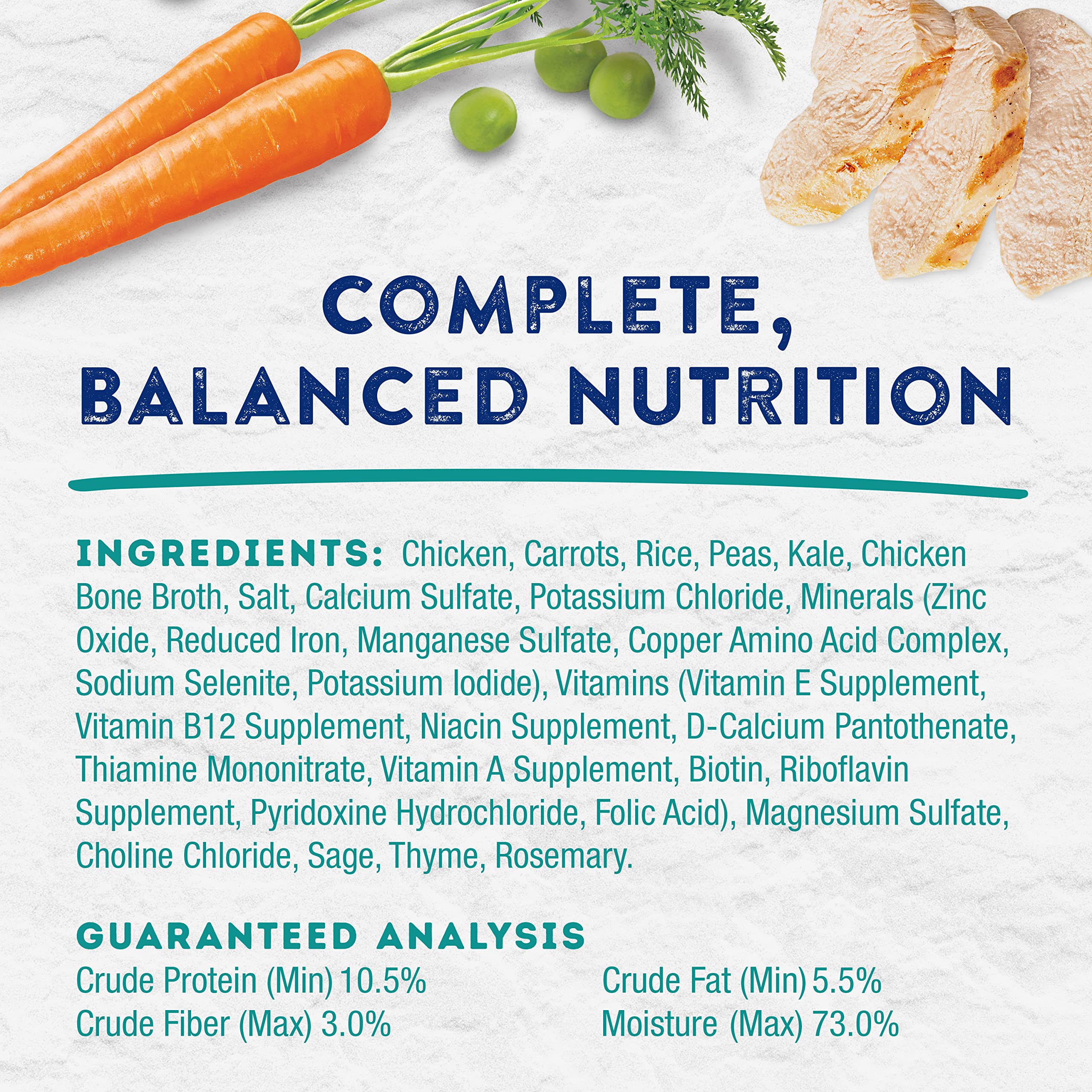 Natural Balance Platefulls ingredients chicken carrots rice peas emphasizing balanced real-food nutrition