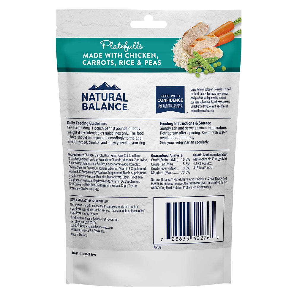 Natural Balance Platefulls pack of 12 pouches highlighting convenient, shelf-stable protein for pets