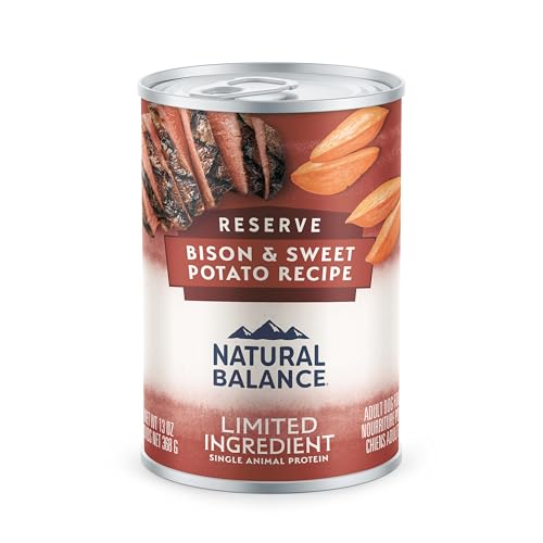 Natural Balance Reserve Bison & Sweet Potato canned dog food can with grain-free, limited-ingredient formula for easier digestion