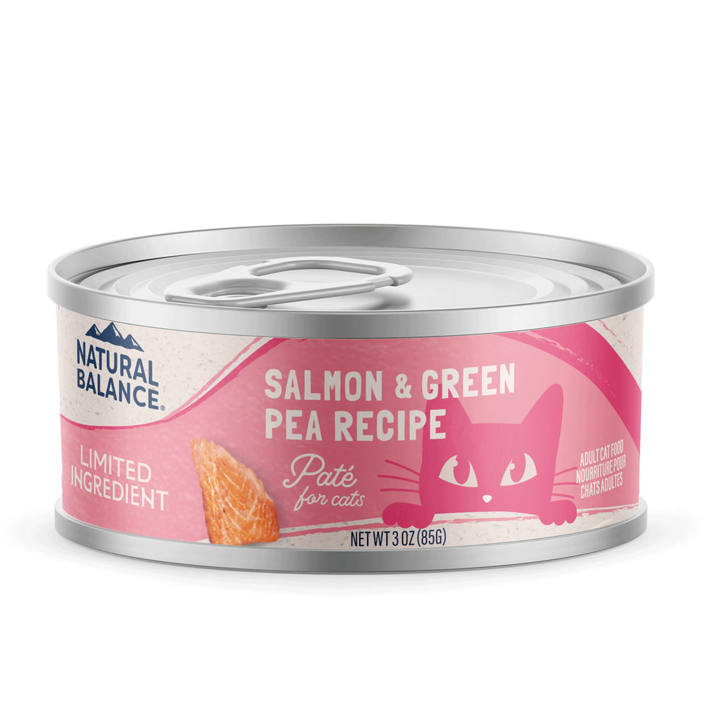 Natural Balance Salmon Green Pea Pate pack 24 label visible for convenient feeding.