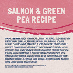 Natural Balance salmon-pea texture closeup emphasizes tender chunks and moisture-rich appeal.