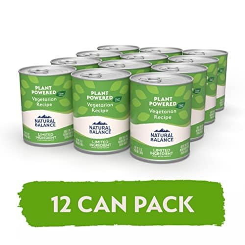 Natural Balance vegetarian dog food can open showing plant-based ingredients