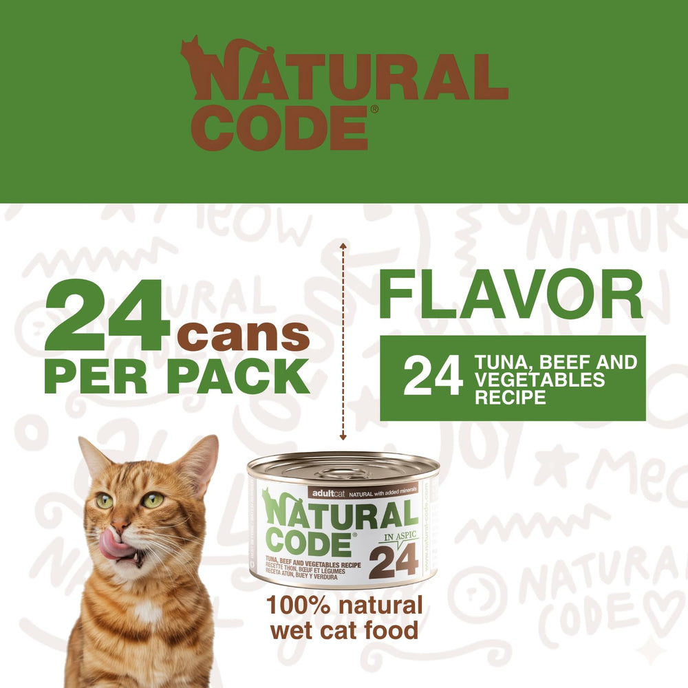 Natural Code beef-heart-aspic cans highlight a limited-ingredient topper with natural moisture.