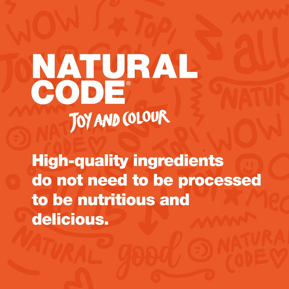 Natural Code ingredient-panel-closeup showcases simple, additive-free formula for discerning cats.