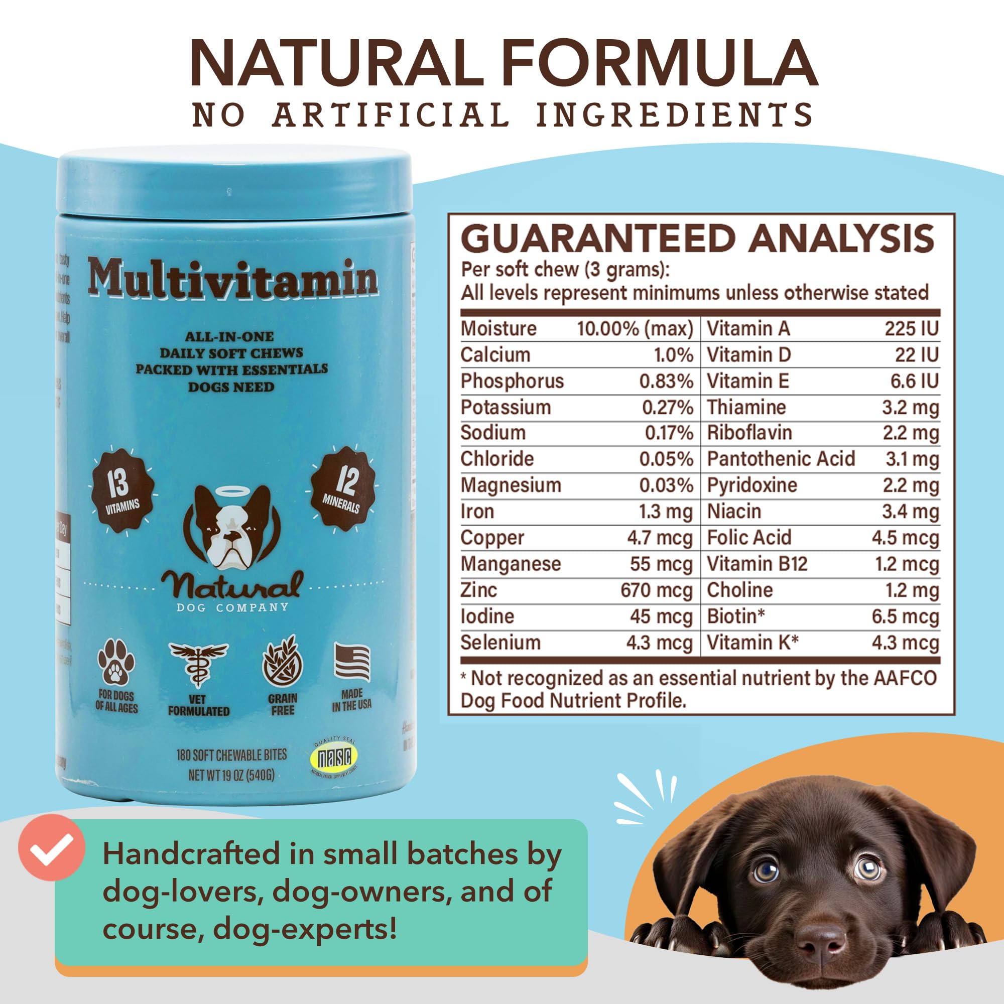 Natural Dog Company 25-in-1 made in USA NASC facility label