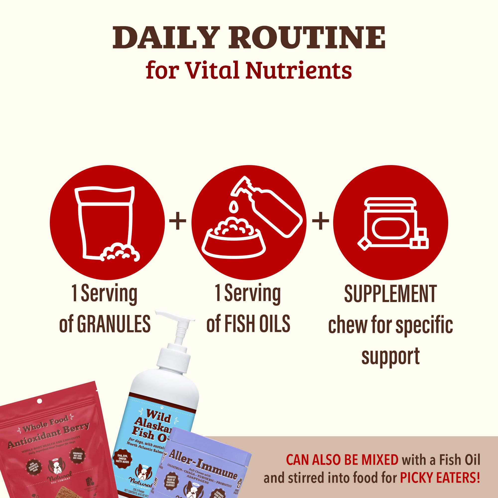 Natural Dog Company Antioxidant Berry Granules on dry kibble with berry blend