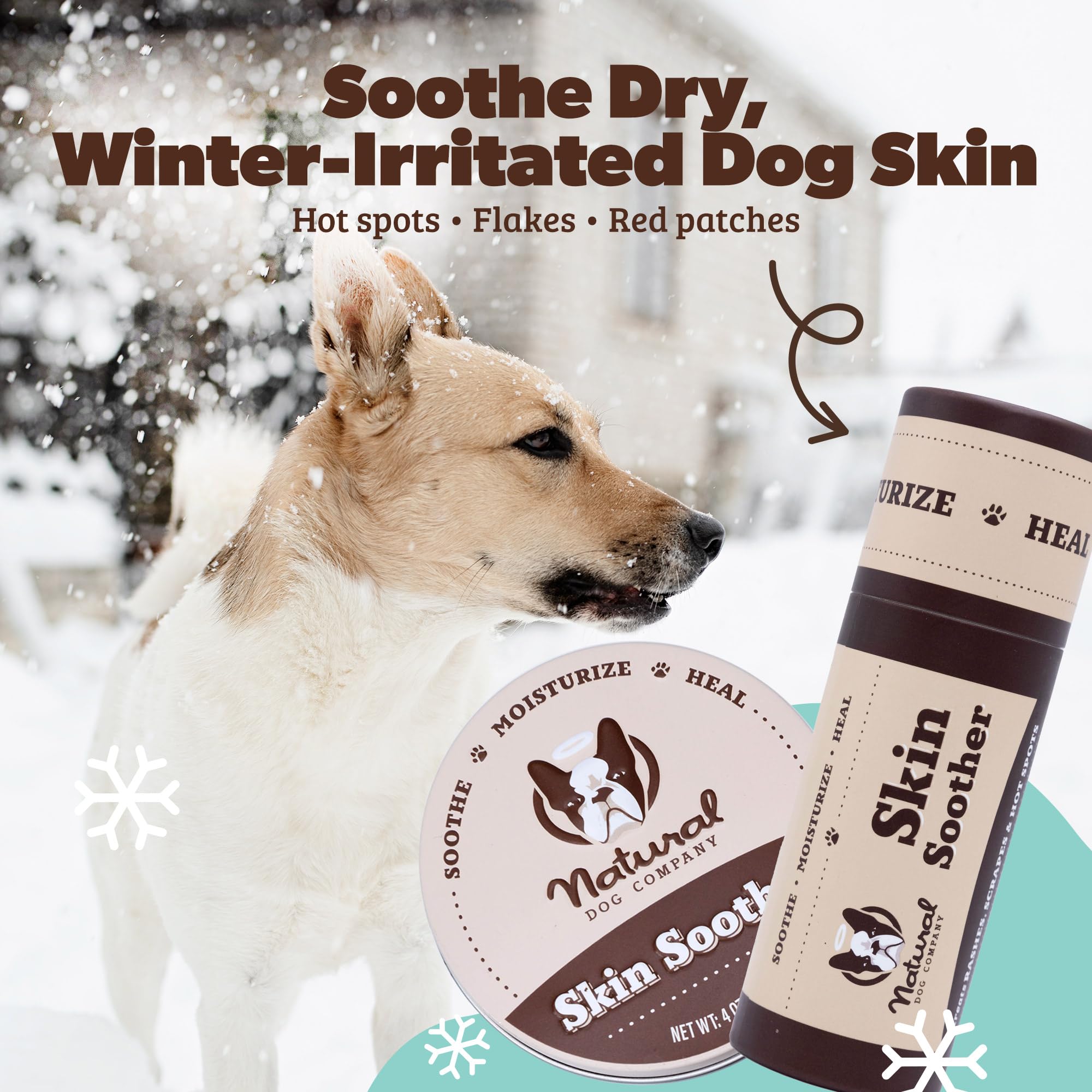 Natural Dog Company Bálsamo Calmante para Piel de Perros, ideal tras paseos de invierno.