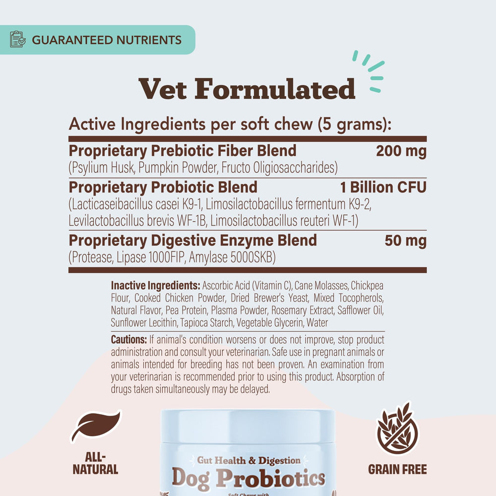 Natural Dog Company digestive enzymes blend image shows protease lipase amylase support.