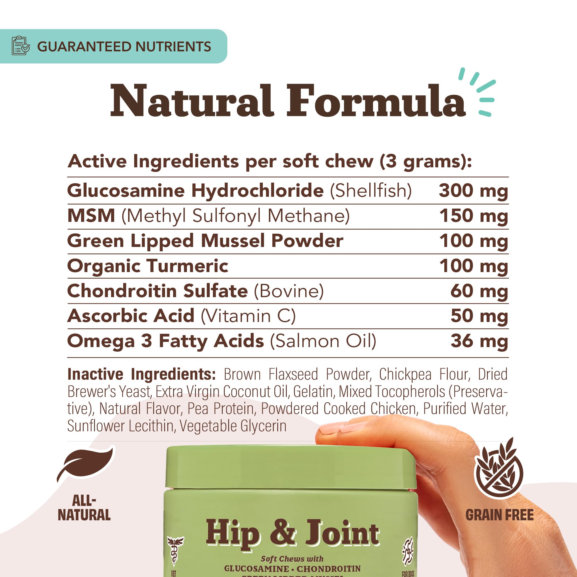 Natural Dog Company dog eating hip-joint chews as daily supplement