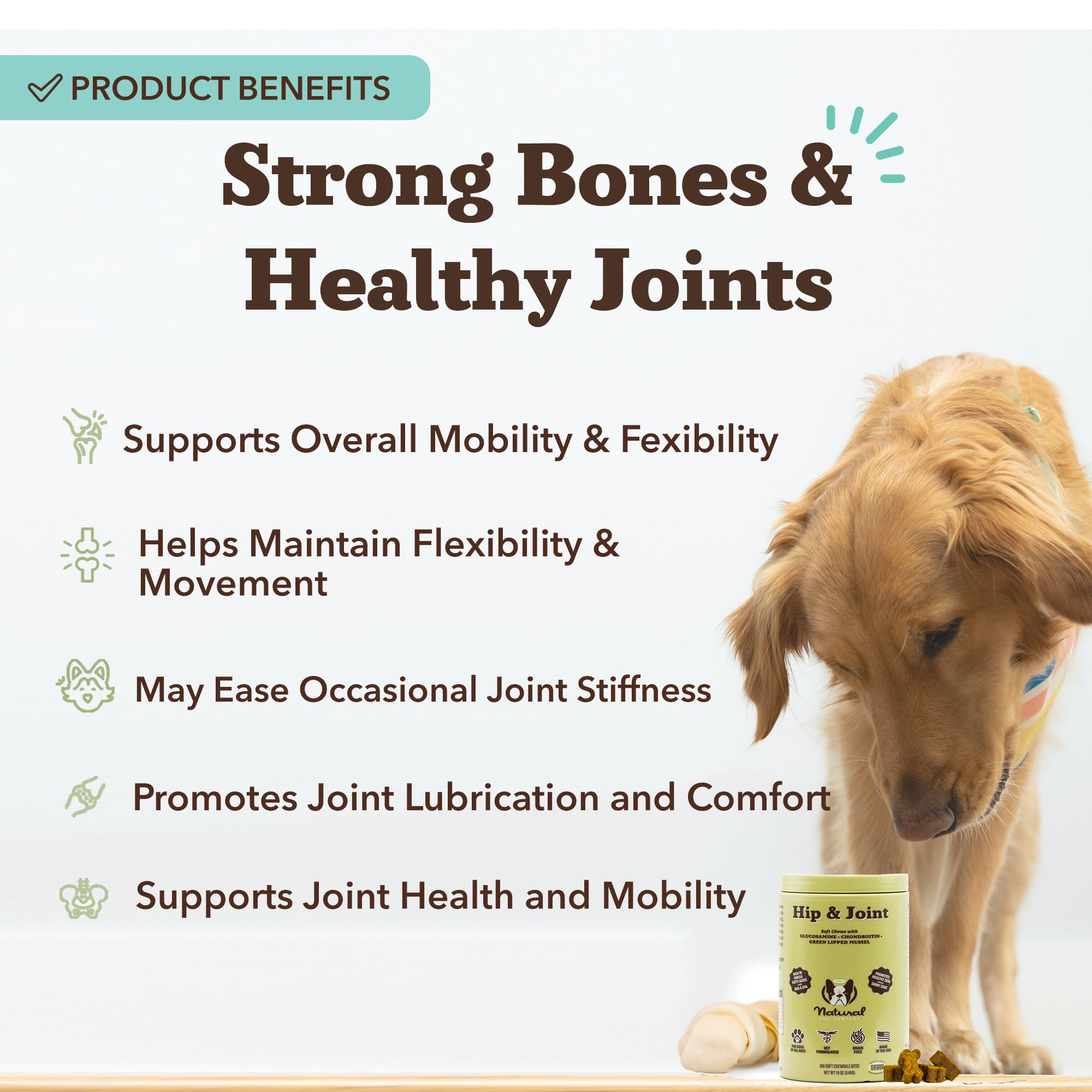 Natural Dog Company hip-joint chews texture shot for easy feeding
