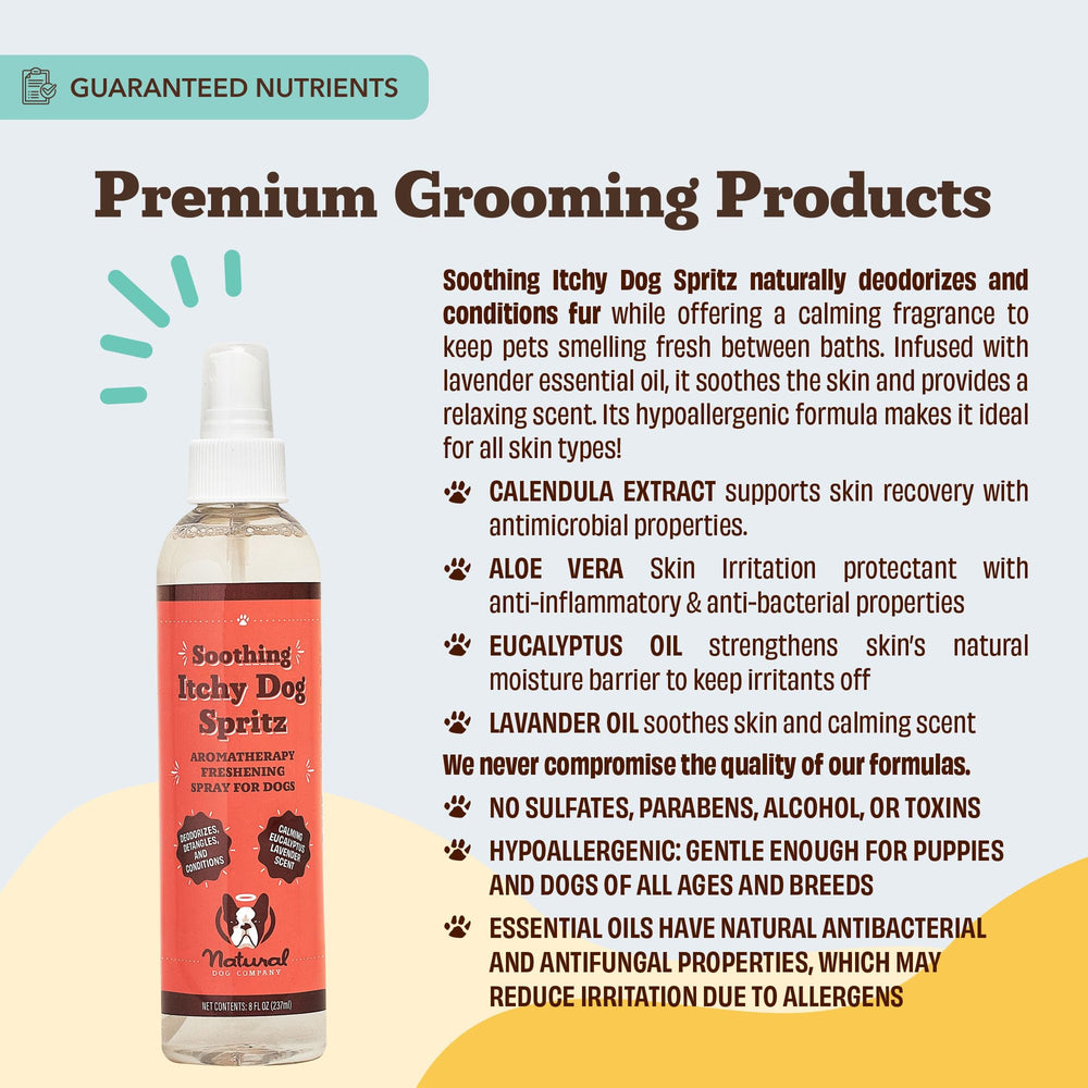 Natural Dog Company Itchy Dog Spritz cruelty-free badge for gentle care.
