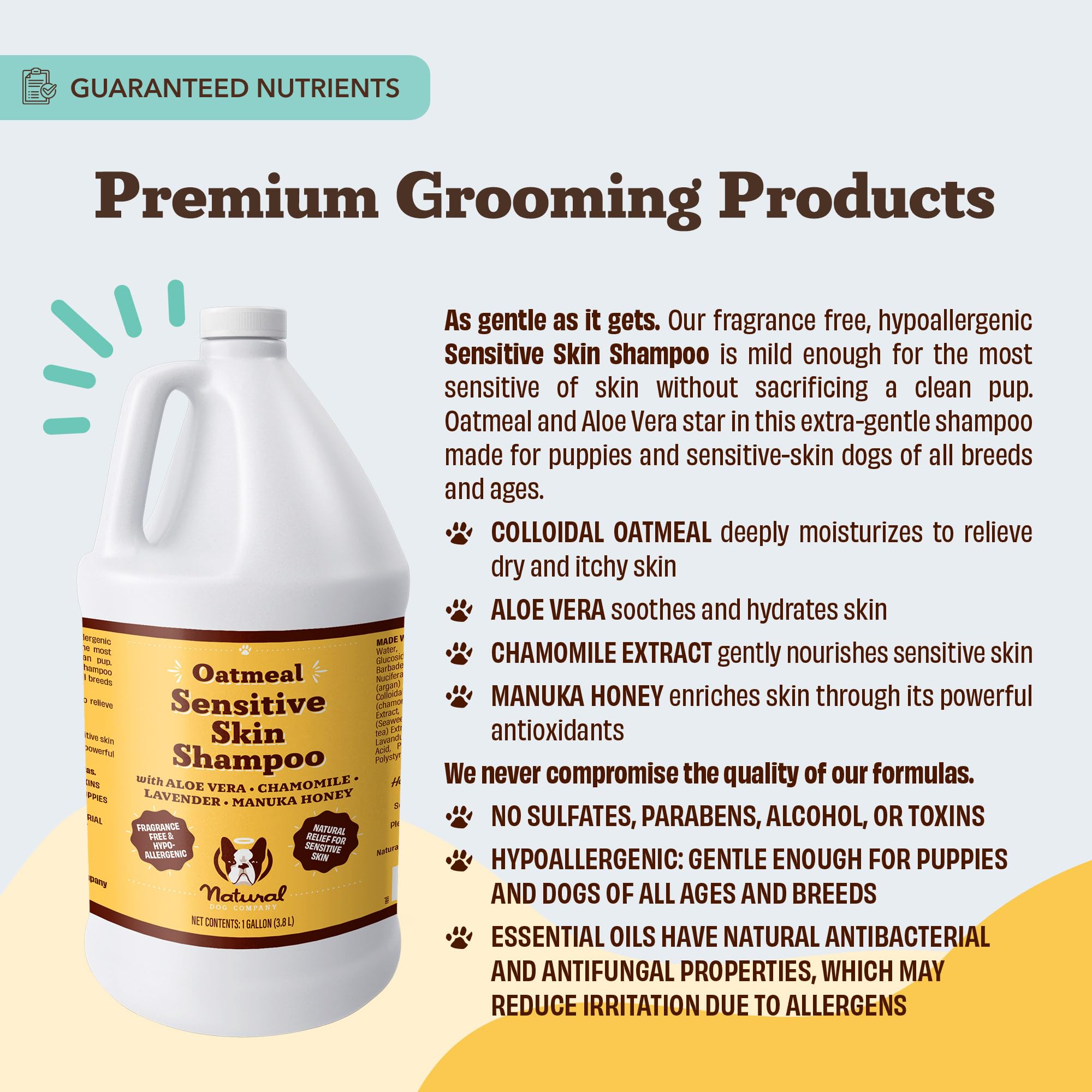Natural Dog Company multi-dog-home-grooming-setup supports bulk care with cost-effective gallon size.