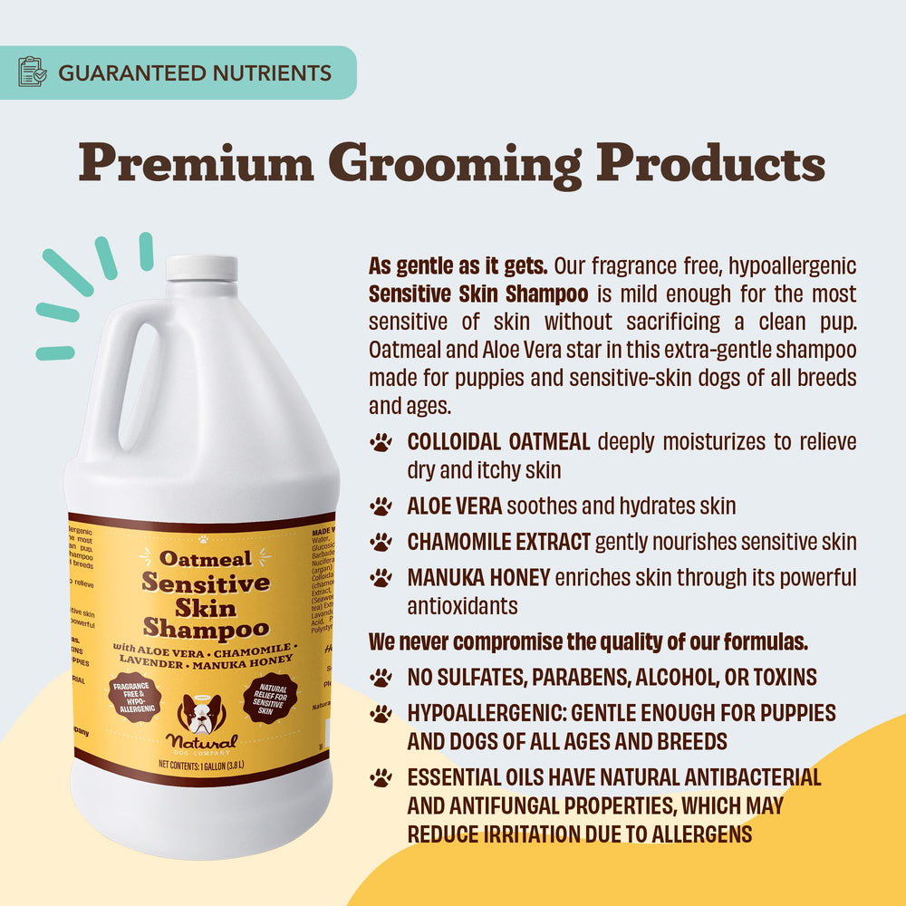 Natural Dog Company multi-dog-home-grooming-setup supports bulk care with cost-effective gallon size.