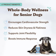 Natural Dog Company Omega-3 Fish Oil pour demonstrates easy dosing for aging dogs
