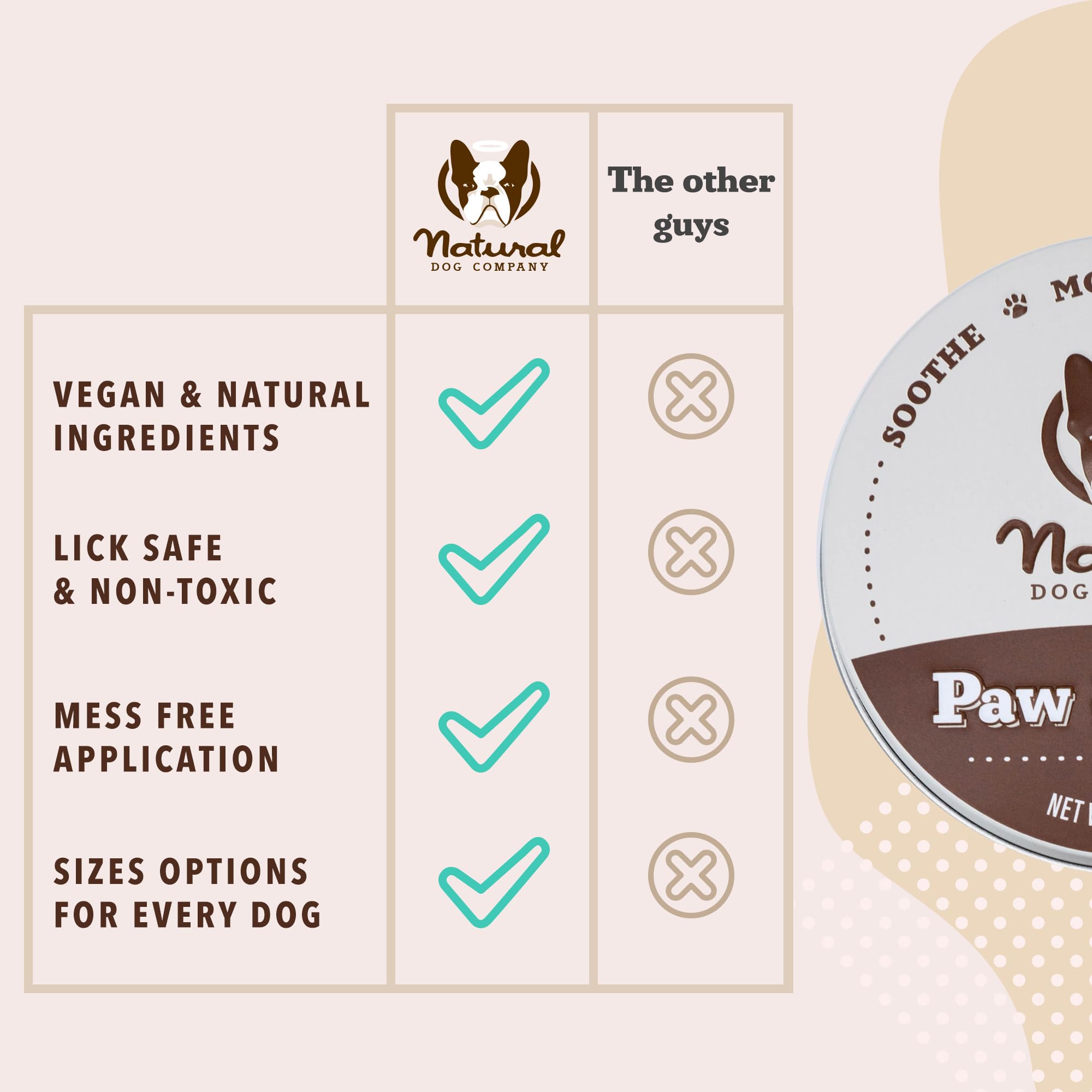 Natural Dog Company Paw Soother all-breeds formula fits dogs of any size.