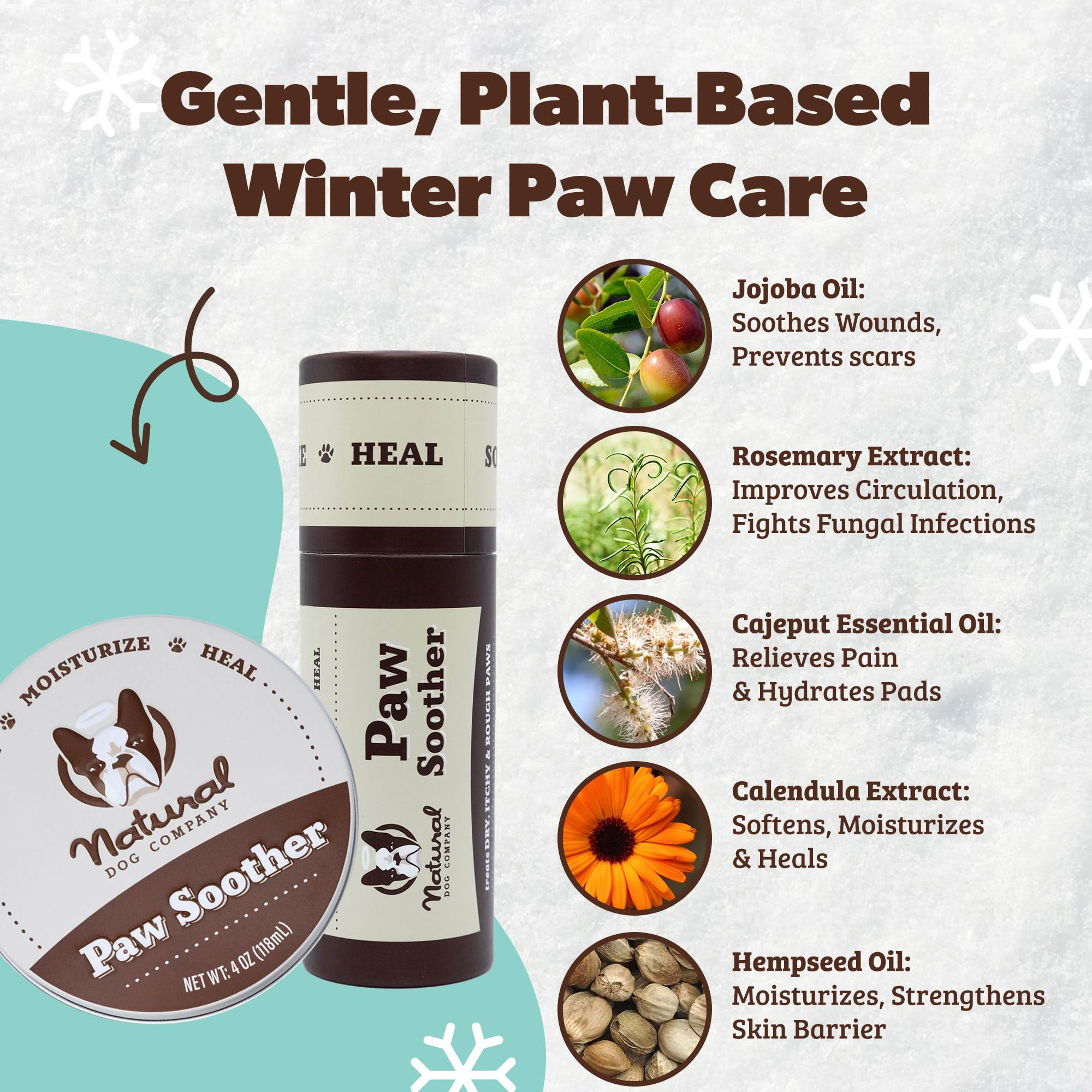 Natural Dog Company Paw Soother lick-safe formula demonstrated during application.