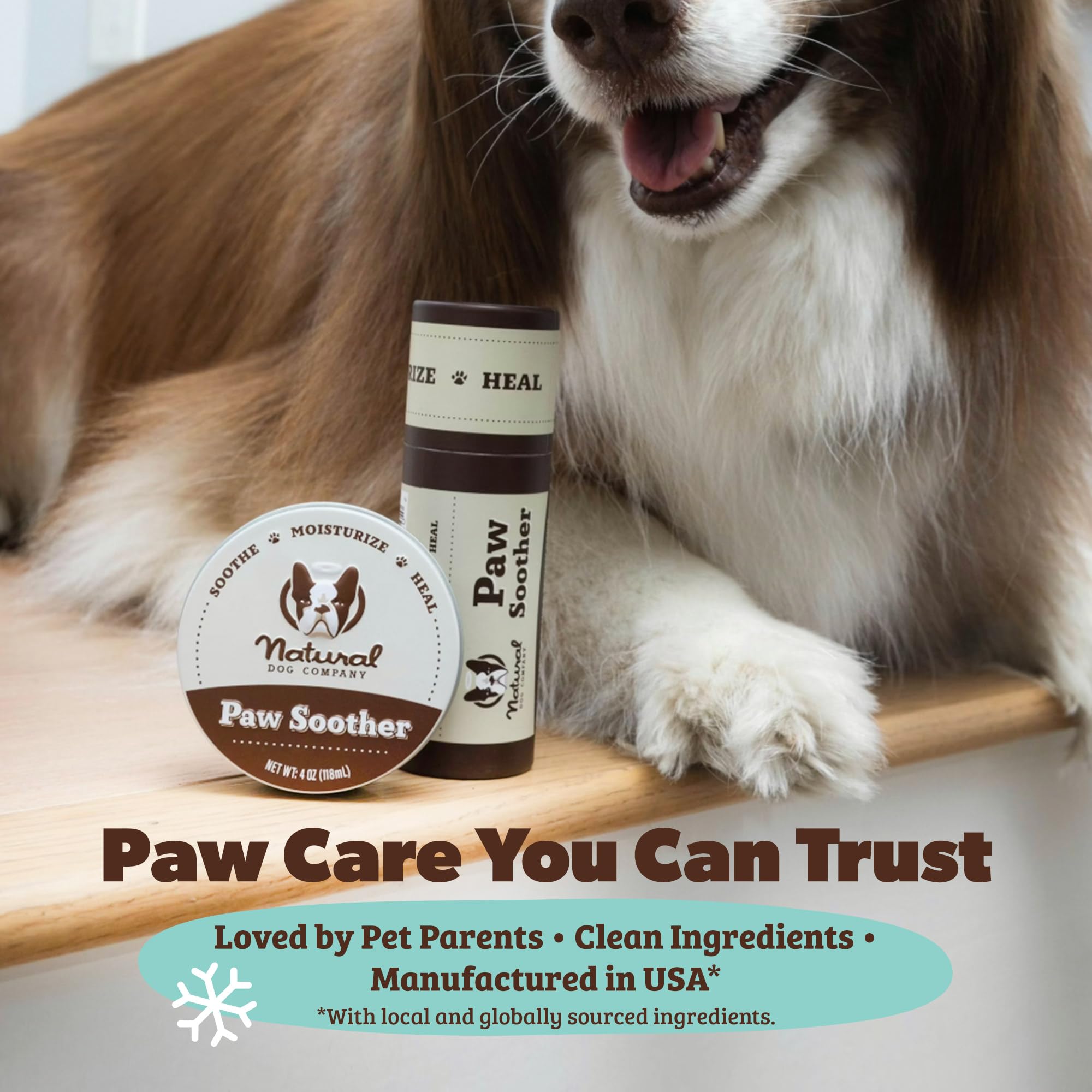 Natural Dog Company Paw Soother lotion applied to paw for moisture.
