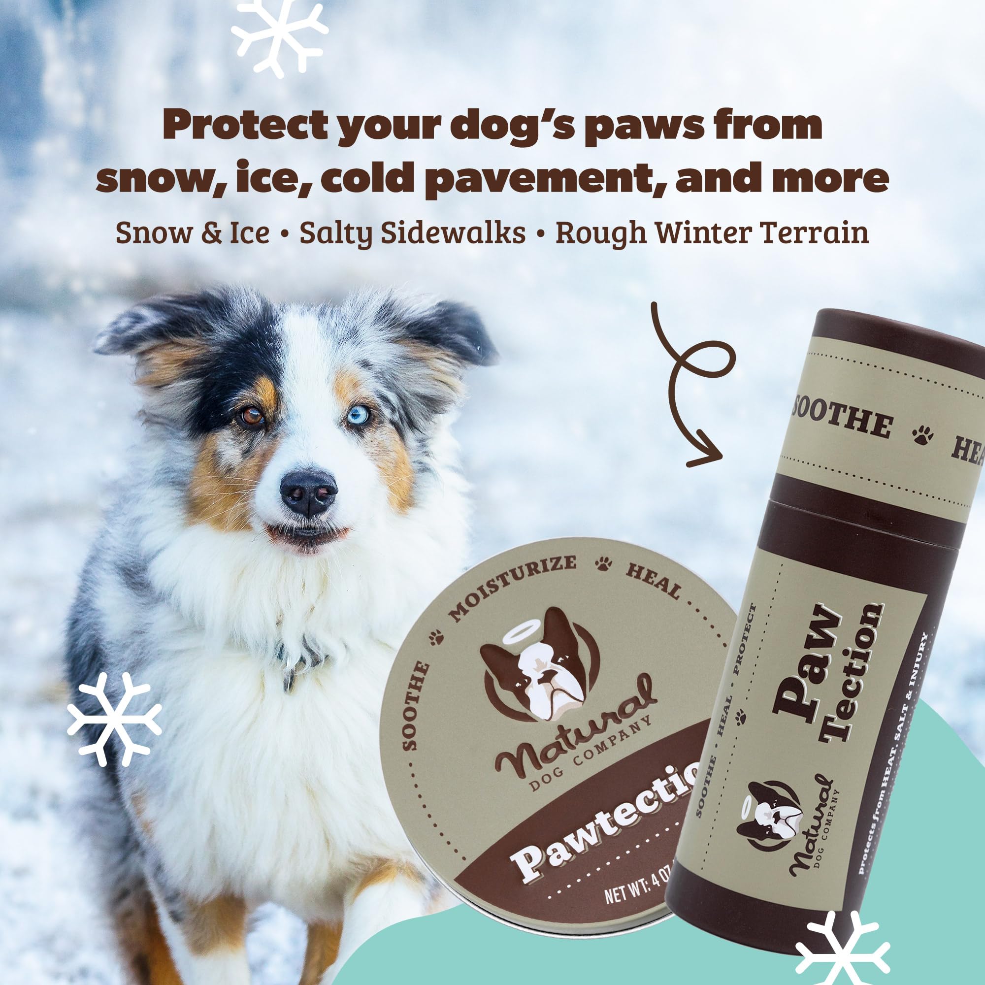 Natural Dog Company PawTection Balm label front with shea butter calendula for moisturizing paw pads