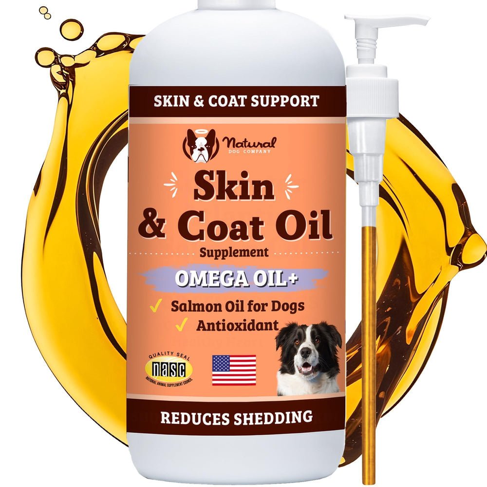 Natural Dog Company Skin & Coat Oil bottle pump for easy dosing during meals