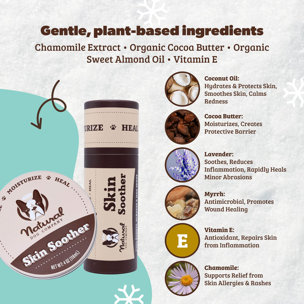 Natural Dog Company Skin Soother Balm Stick applied to a dog's paw for convenient relief.