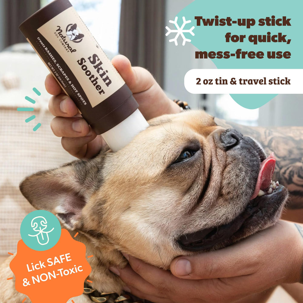 Natural Dog Company Skin Soother botanical extracts close-up emphasizes calendula and chamomile benefits.