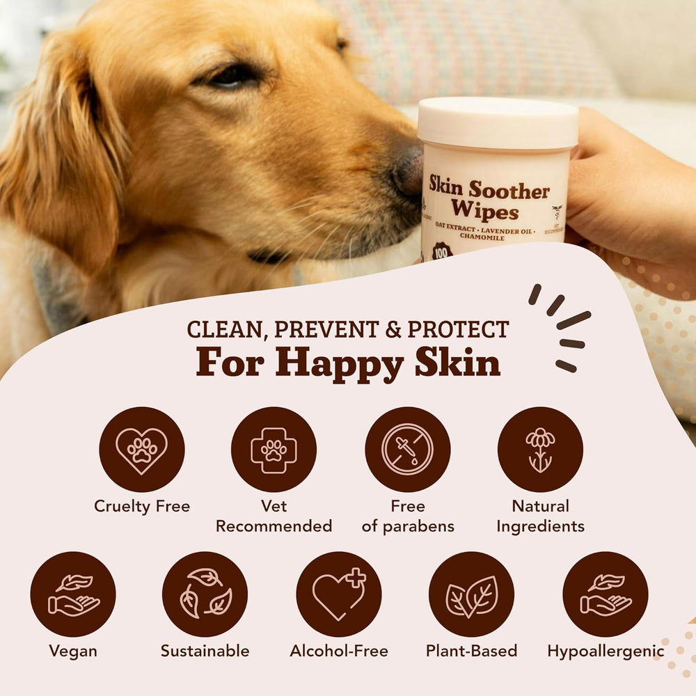 Natural Dog Company Skin Soother Bundle before-and-after scene shows skin improvements.