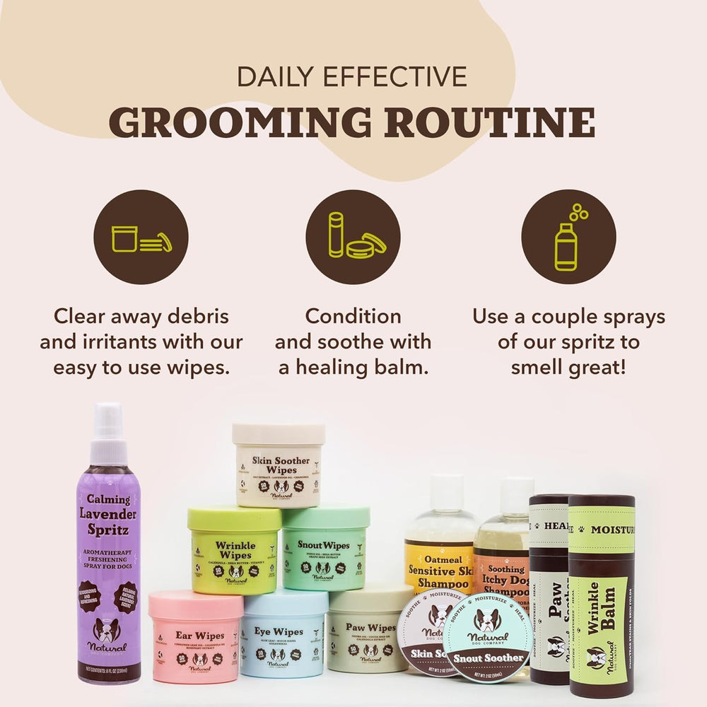 Natural Dog Company Skin Soother Bundle packaging highlights convenient wipes and stick.