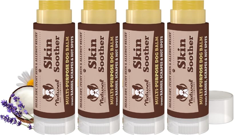 Natural Dog Company Skin Soother travel-stick pack shows four balms for on-the-go skin relief.
