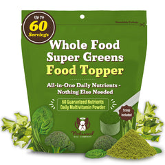 Natural Dog Company Super Greens bottle label highlights all-life-stages nutrition