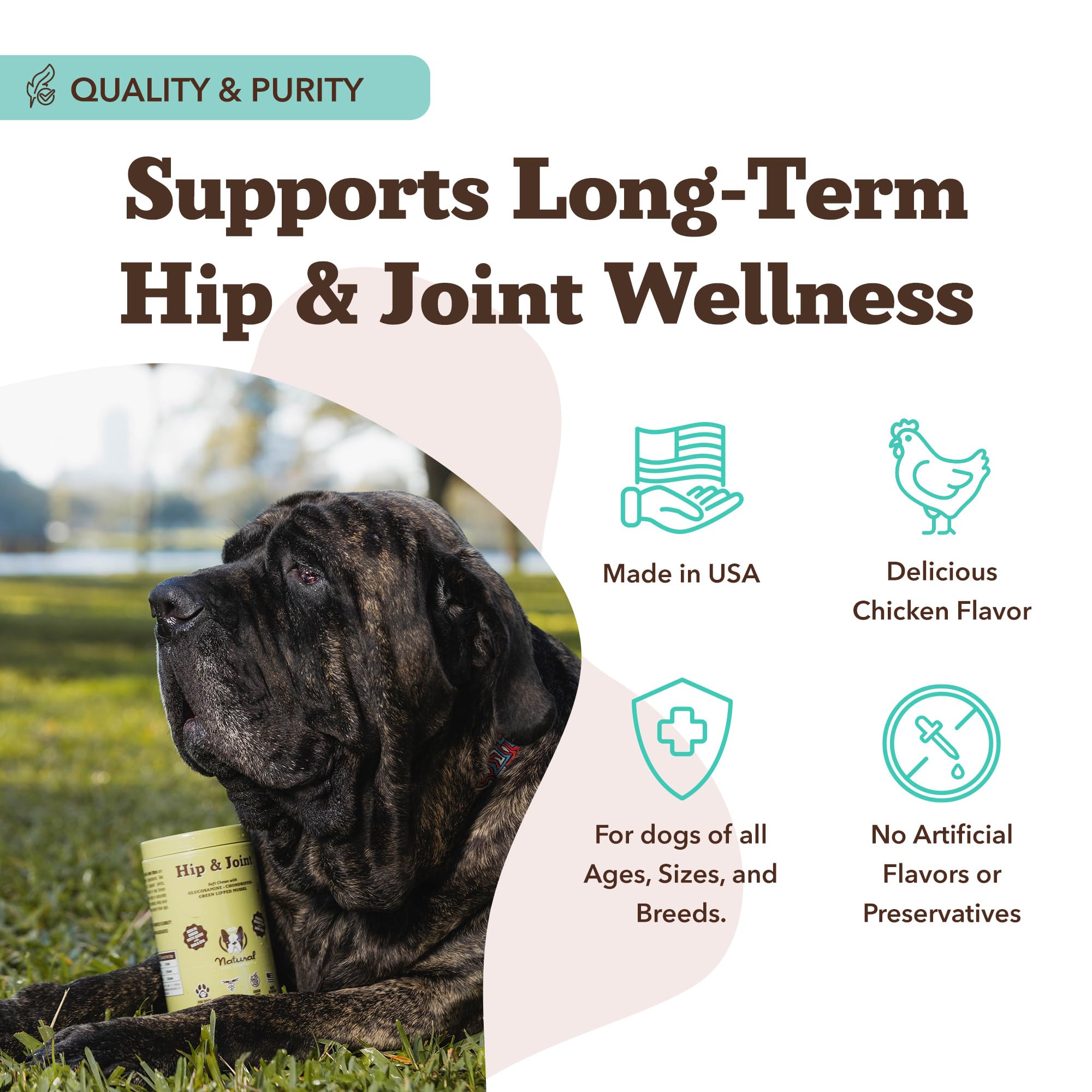 Natural Dog Company USA-made hip joint chews seal signifies quality